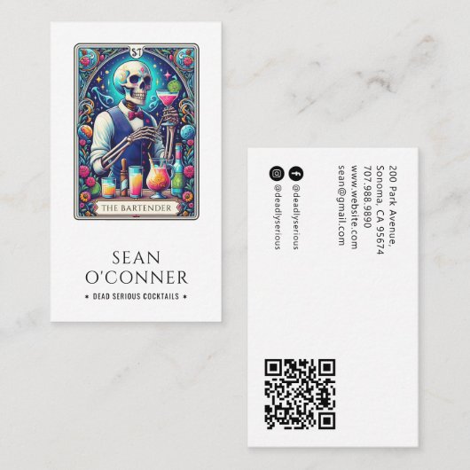 Carte De Visite Le Tarot de Barman Squelette QR (Devant / Derrière)