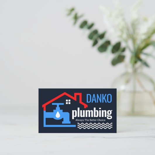 Carte De Visite Leaking Blue Faucet Under Building (Debout devant)