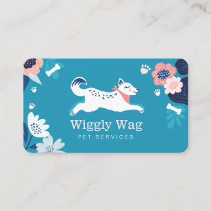 Carte De Visite Leaping Chien Floral Botanical Blue Animaux Servic