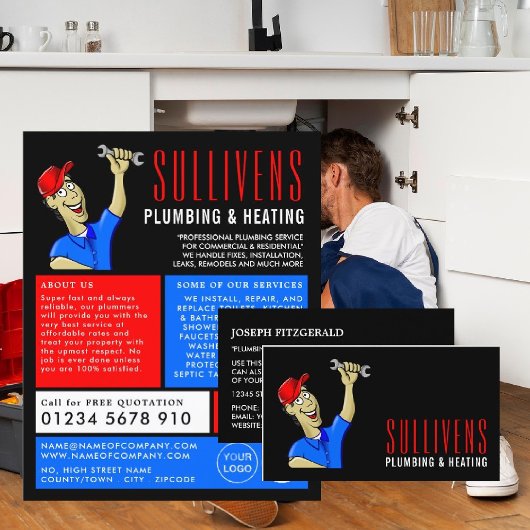 Carte De Visite Lecteur de dessin, plombier, plomberie