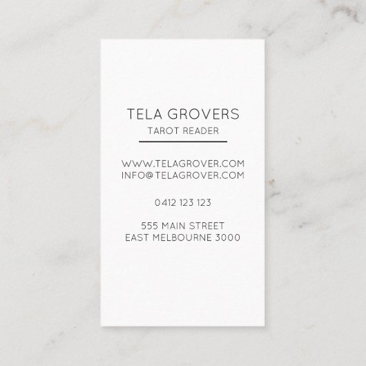 Carte De Visite Lecteur de Tarot Mystique moderne Chic Noir & Blan (Dos)