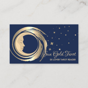 Carte De Visite Lecteur de tarot Navy étoiles lune soleil céleste