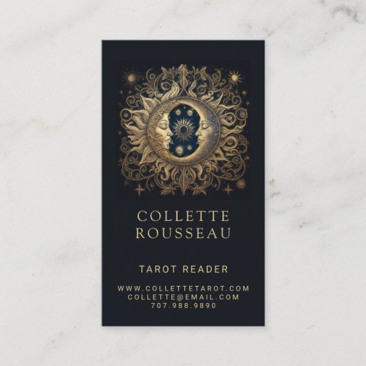 Carte De Visite Lecteur de Tarot Soleil Lune Céleste (Devant)