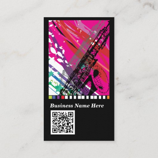 Carte De Visite Lecteur saxophone - Dessin Abstrait Cool - Code QR (Dos)