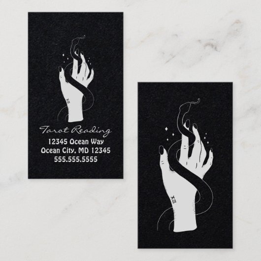 Carte De Visite Lecture de Tarot Main et Serpent Noir et Blanc (Devant / Derrière)