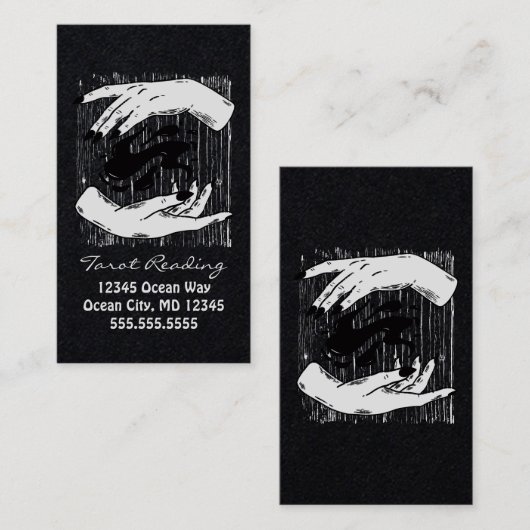 Carte De Visite Lecture de Tarot Noir et Blanc Mains (Devant / Derrière)
