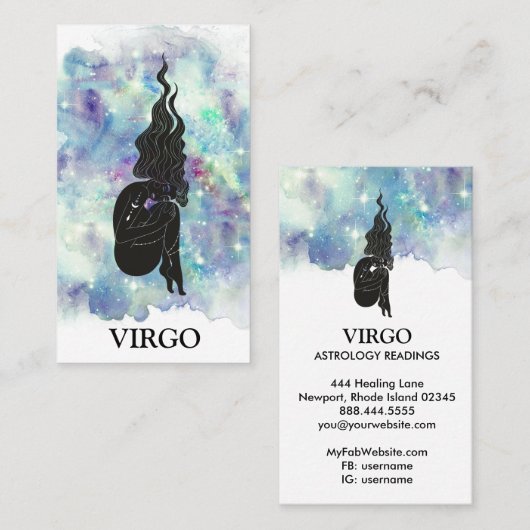 Carte De Visite *~* Lectures d'astrologie Zodiac VIRGO Turquoise b (Devant / Derrière)