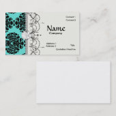 Carte De Visite l'élégance damassée noire sur bleu aqua (Devant / Derrière)