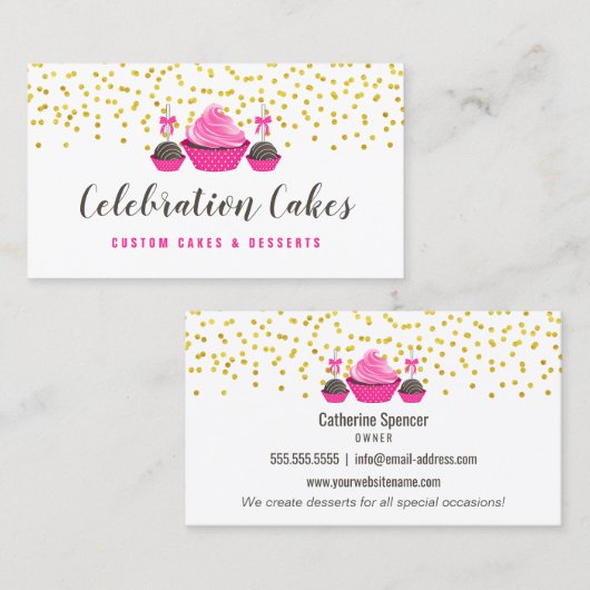 Carte De Visite L'Elégant Or Sprincier Cupcake Cake Pops Bakery Bu (Devant / Derrière)