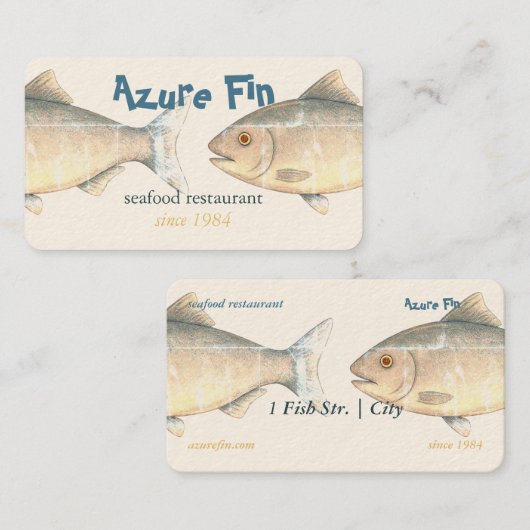 Carte De Visite L'élégant restaurant de poisson Azure Fin (Devant / Derrière)