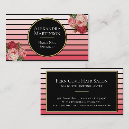 Carte De Visite L'élégante flûte moderne Blush Ombre Stripes Vinta (Devant / Derrière)