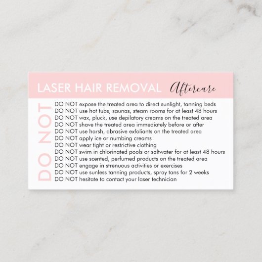 Carte De Visite L'Élimination Des Cheveux Laser Évite Les Conseils (Dos)