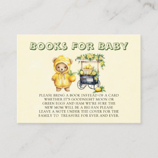 Carte De Visite Lemonade Teddy Bear Livres Jaunes Pour Bébé (Devant)