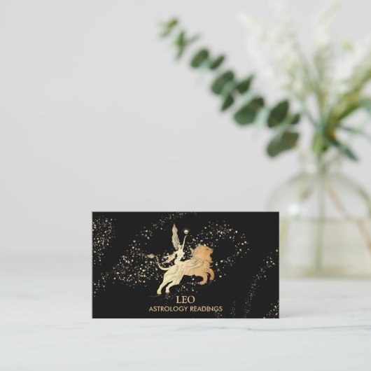 Carte De Visite *~* LEO Zodiac Astrologie Lecture Gold Black (Debout devant)