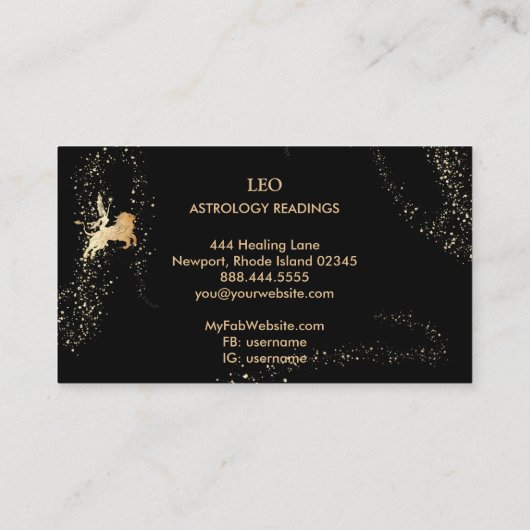 Carte De Visite *~* LEO Zodiac Astrologie Lecture Gold Black (Dos)