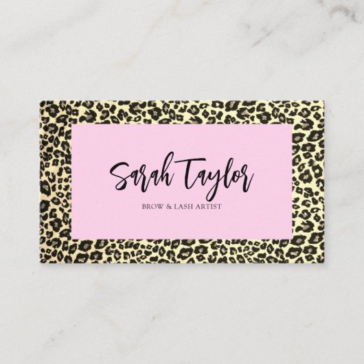 Carte De Visite Leopad Imprimer Script Beauté Brows Lash Artiste (Devant)