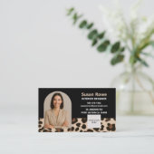 Carte De Visite Léopard Chic Noir et Beige Code QR Photo d'Arch (Debout devant)
