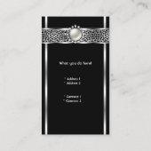 Carte De Visite Léopard Élégant Noir Argent Diamant Perle 2 (Dos)