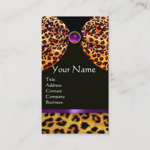 CARTE DE VISITE LEOPARD FUR RIBBON, PURPLE NOIR GEMSTONE MONOGRAM