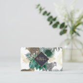 Carte De Visite Léopard moderne et conception tropicale de feuille (Debout devant)