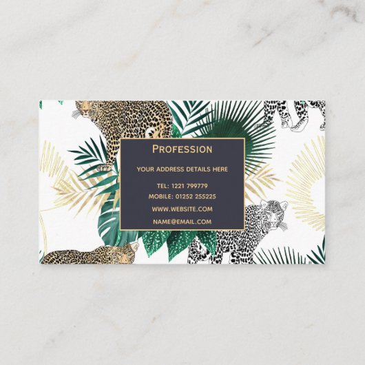 Carte De Visite Léopard moderne et conception tropicale de feuille (Dos)