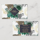 Carte De Visite Léopard moderne et conception tropicale de feuille (Devant / Derrière)