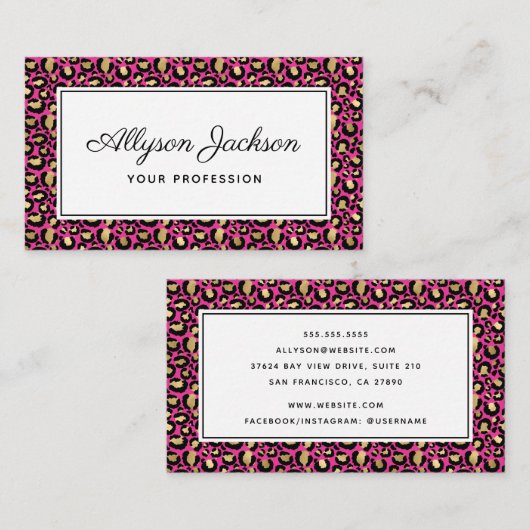 Carte de visite léopard rose chaud (Devant / Derrière)