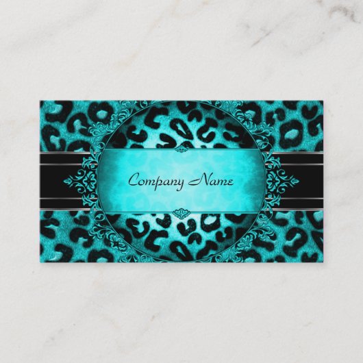 Carte De Visite Leopard Turquoise Blue Black Boutique Card Élégant (Devant)