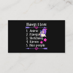 Carte De Visite Les choses que j'aime Anime Manga Sketching Ramen 