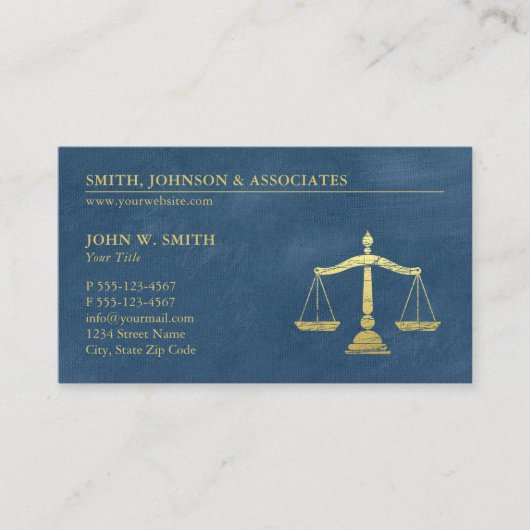 Carte De Visite Les échelles bleues d'avocat de l'or de justice (Devant)