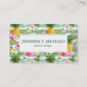 Carte De Visite Les fleurs et les rayures tropicales d'ananas | (Devant)