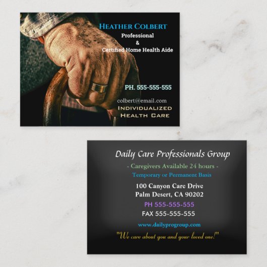 Carte De Visite Les Mains De L'Aide Professionnelle (Devant / Derrière)