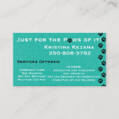 Carte De Visite Les soins des animaux turquoises (Devant)