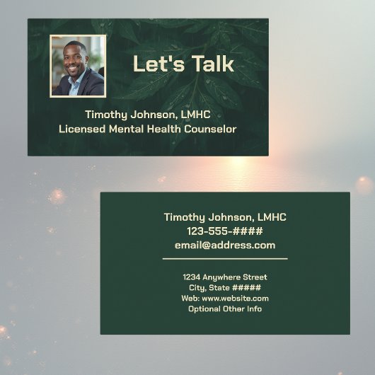 Carte De Visite Lets Talk Dark Green Leafy Mental Health Counselor
