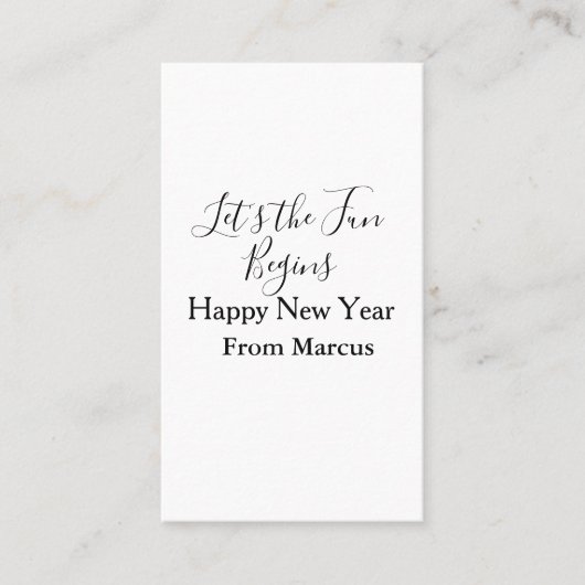 Carte De Visite lets the fun begins happy new year name year simpl (Devant)