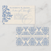 Carte De Visite Lettre bleue et crème élégante E de damassé (Devant / Derrière)