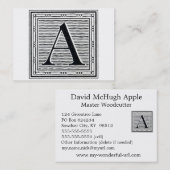 Carte De Visite Lettre bloc "A" Woodblock Initial (Devant / Derrière)
