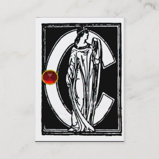 CARTE DE VISITE LETTRE C MONOGRAMME BLANC NOIR, GEM ROUGE RUBY (Dos)