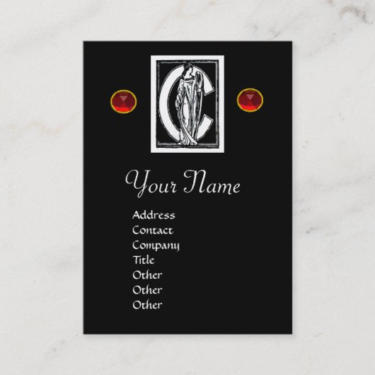 CARTE DE VISITE LETTRE C MONOGRAMME BLANC NOIR, GEM ROUGE RUBY (Devant)