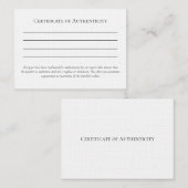 Carte De Visite Lettre d'authenticité Modèle pour bijoux (Devant / Derrière)