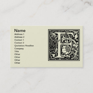 Carte De Visite Lettre F Médiévale Monogramme Art Nouveau