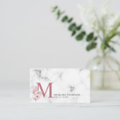Carte De Visite Lettre Florale Blush rose Monogram Marble Business (Debout devant)