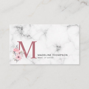 Carte De Visite Lettre Florale Blush rose Monogram Marble Business