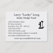 Carte De Visite Lettre gothique "L" initiale anglaise classique (Dos)