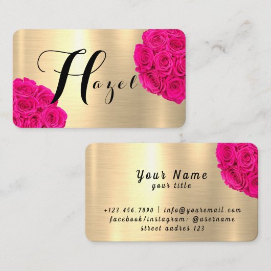 Carte De Visite LETTRE H Rose brillante or (Devant / Derrière)