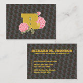 Carte De Visite Lettre initiale du Rose floral Monogramme Nom Coup (Devant / Derrière)