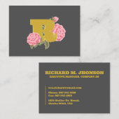 Carte De Visite Lettre initiale du Rose floral Monogramme Nom Coup (Devant / Derrière)
