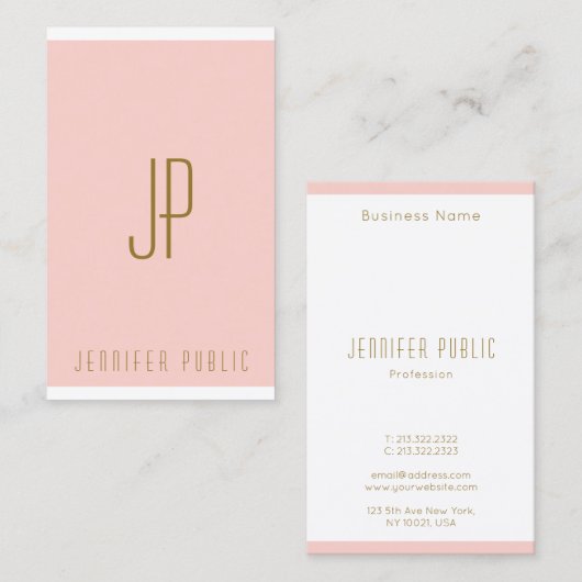 Carte De Visite LETTRE INITIALE MONGRAPHIQUE VIDE Pink Gold Vertic (Devant / Derrière)