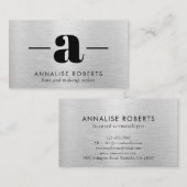 Carte De Visite LETTRE Métal Brossé D'Argent Un Maquillage De Chev (Devant / Derrière)