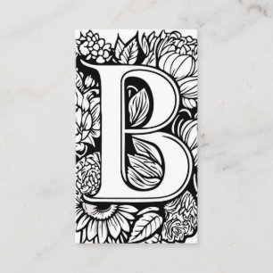 Carte De Visite Lettre monogramme B Floral noir et blanc simple